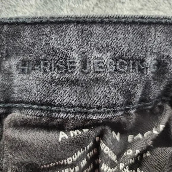 American Eagle Jeans Womens‎ 4 Black Distressed Ripped High Rise Jegging Stretch - Picture 4 of 13